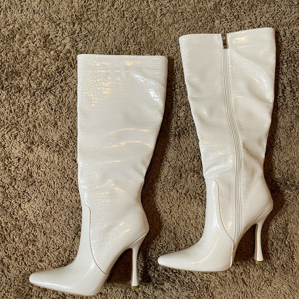 Faux croc heeled boots